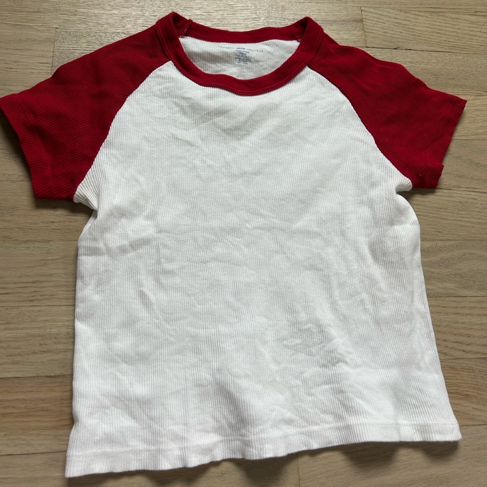 Brandy Melville Red and White Short Sleeve Tee